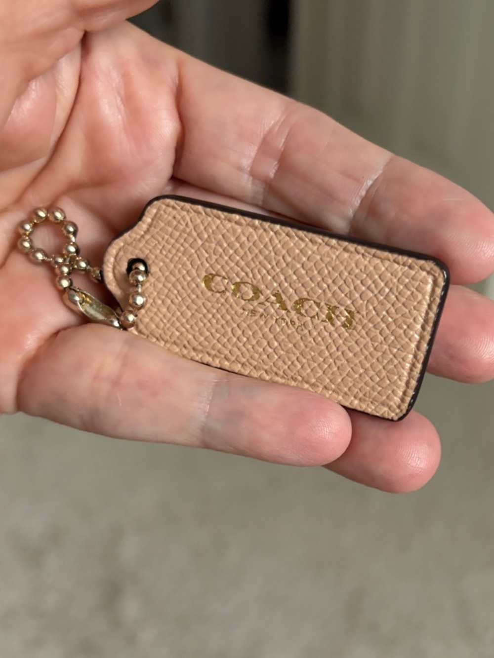 Coach Pebbled Tan Leather  Hangtags with Coach Ball Chain